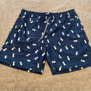 Navy Pineapple Print Swim Trunks